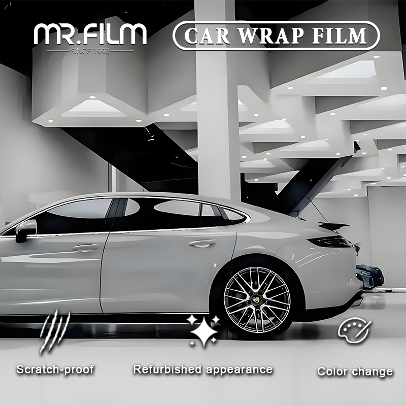فيلم تغليف السيارة بورش مات رمادي اللون متغير اللون لحماية السيارة من الخدوش